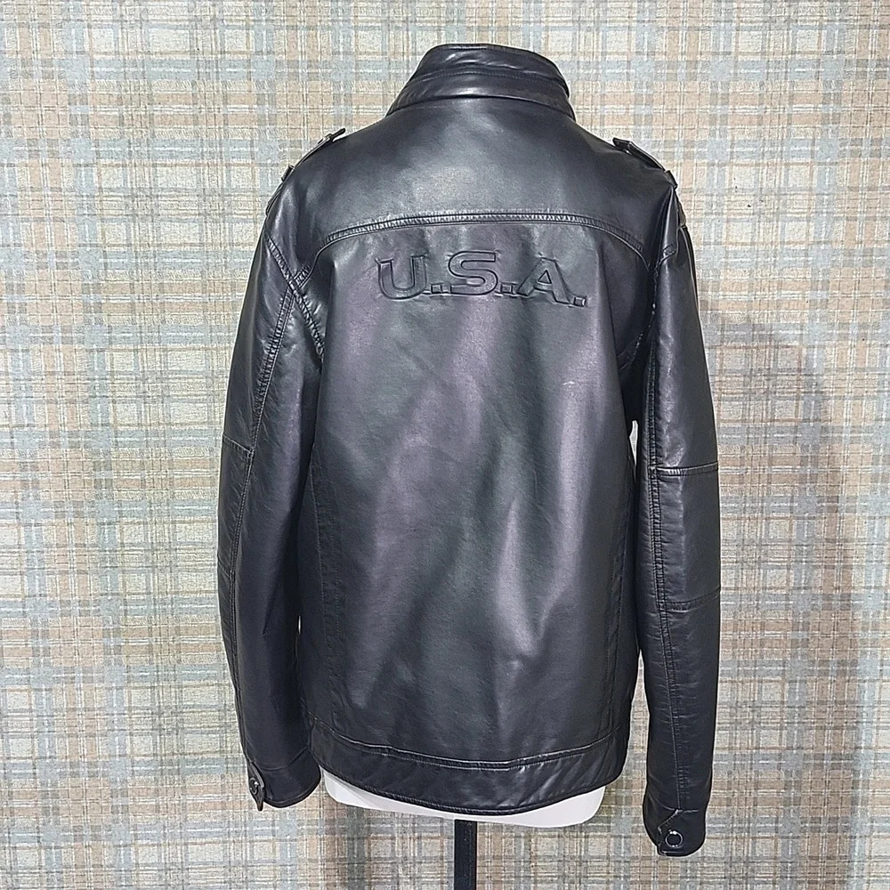 Ameri Mode Faux Leather Biker USA Jacket Size Sma… - image 3